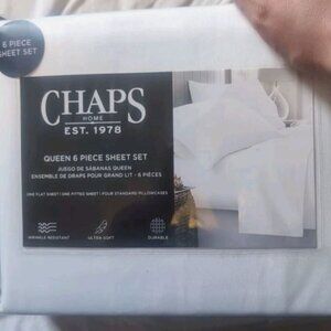 CHAPS by Ralph Lauren 6pc White QUEEN Sheet Set (Sheets & 4 Pillowcases)